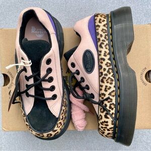 New Dr. Martens BUZZ 5-Eye Leopard & Suede Platform Shoes